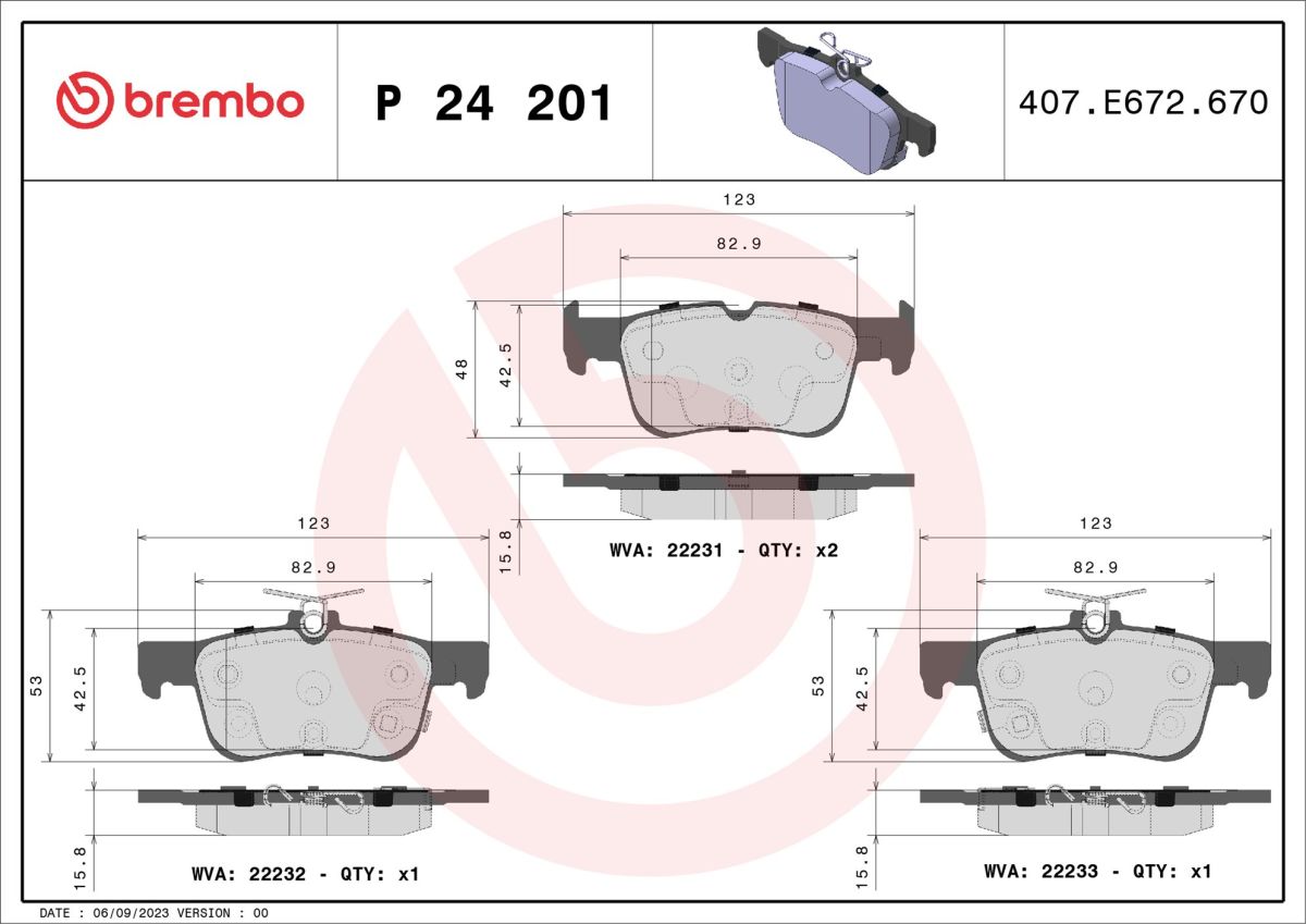 Колодки гальмівні дискові FORD KUGA III (DFK) 1.5 2019.07- BREMBO (P24201) BREMBO фото 5