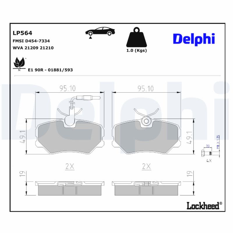 Комплект гальмівних колодок передн , CITROEN ZX, PEUGEOT 405 I, 405 II 1.4-2.0 01.87-06.97