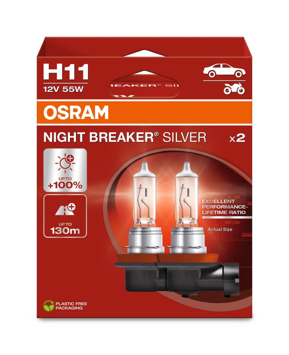 Автолампа галогенова 55W H11 12V 55W PGJ19-2 / NIGHT BREAKER® SILVER - НА 100% БІЛЬШЕ СВІТ OSRAM (64211NBS-2HB) osram фото 5