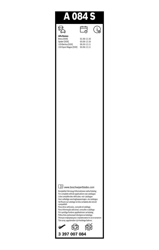 Щітка склоочисника К-Т БЕЗКАРКАСНИЙ AEROTWIN/575/450 MM/A 084 S/ЛІВИЙ РУЛЬ BOSCH (3 397 007 084) Bosch фото 10