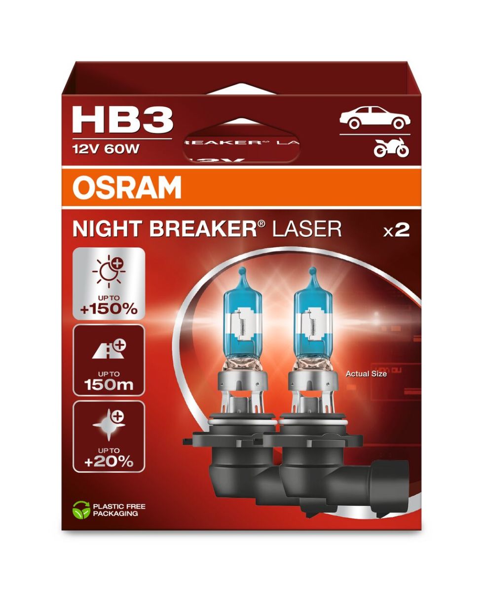 Автолампа галогенова 60W HB3 12V 60W P20D / NIGHT BREAKER® LASER - НА 150% БІЛЬШЕ СВІТЛА Н OSRAM (9005NL-2HB) osram фото 3