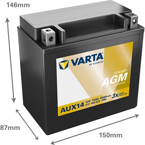 Акумулятор VARTA 12В 13Агод./200А AGM, AUXILIARY (L+ стандартні клеми) 150x87x146 B00 - без монтажного фланця (додатковий) фото 5