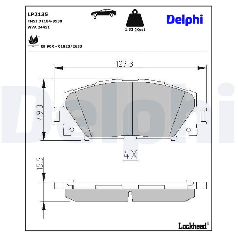 Комплект гальмівних колодок передн , LEXUS CT, TOYOTA PRIUS, PRIUS PHV, YARIS 1.5/1.8H 11.05- фото 4