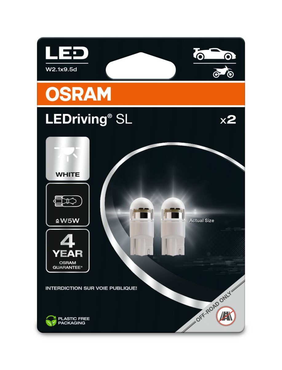 Автолампа світлодіодна W5W LED 12V 1W 6000K W2.1X9.5D / LEDRIVING® SL / COOL WHITE - ХОЛ OSRAM (2825DWP-2BL) osram фото 5