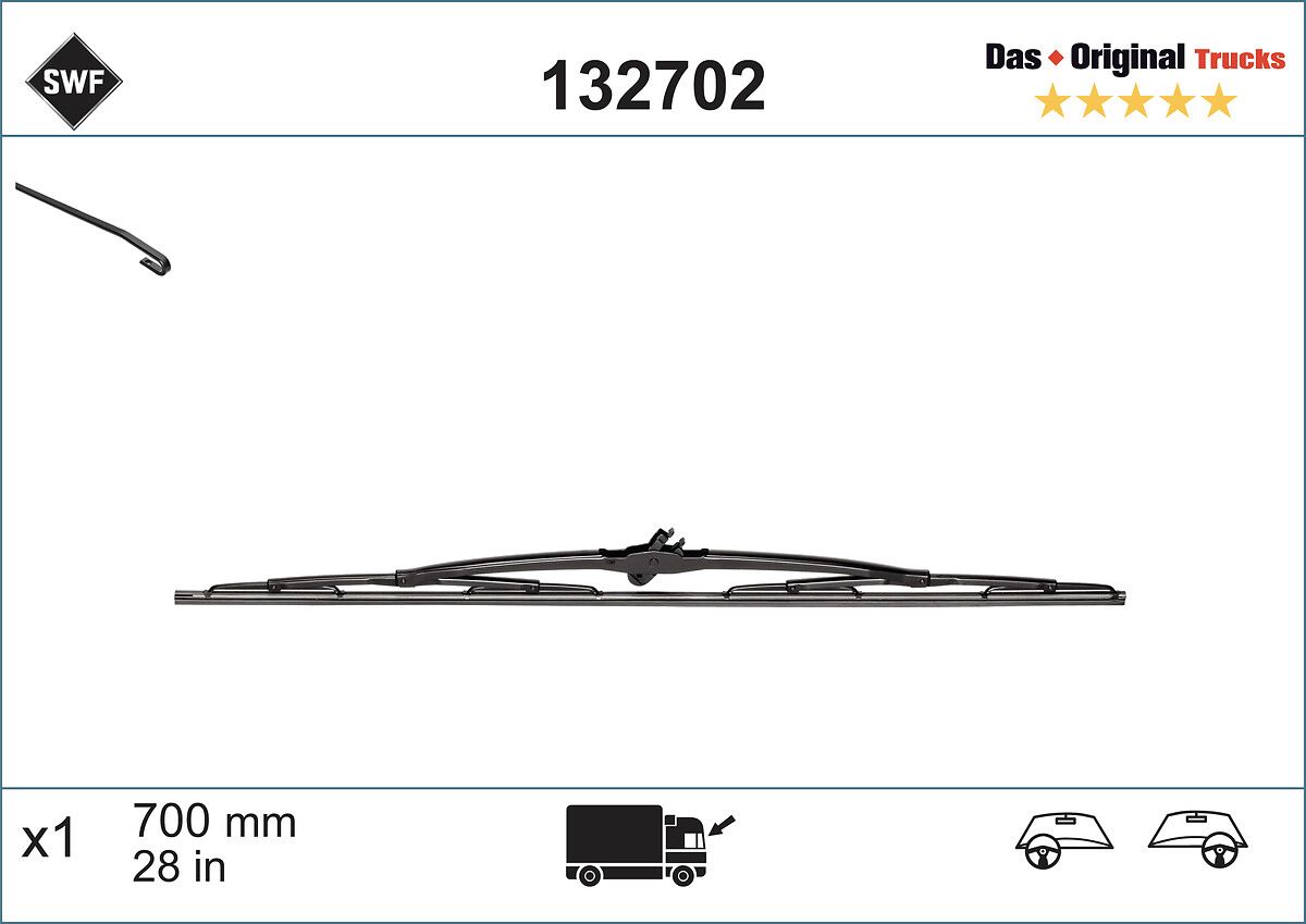 Щітка склоочисника поворотн. передн (1шт) Truck 700мм MERCEDES ACTROS, ACTROS MP2 / MP3, FORD CARGO II, SETRA 300, 400, 500 09.91- фото 4