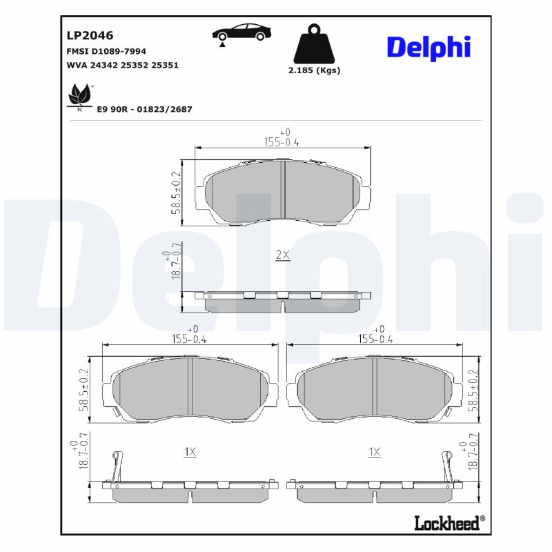 Комплект гальмівних колодок передн , HONDA CR-V II, CR-V III, CR-V IV, CR-V V, CROSSTOUR I, ODYSSEY, SUBARU LEGACY VI 1.5-3.6 09.01- фото 4