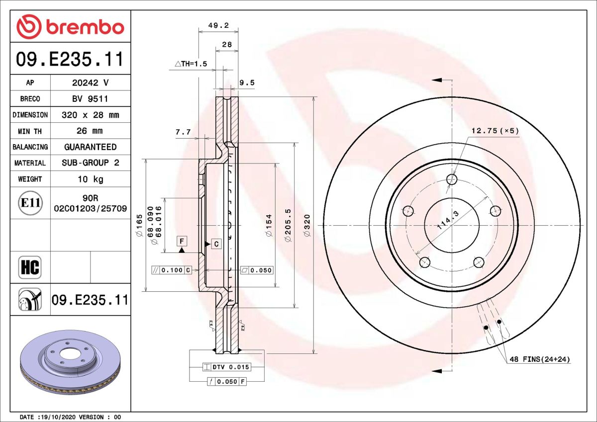 Диск гальмівний INFINITI QX60 3.5 AWD 2013.10- BREMBO (09.E235.11) BREMBO фото 6