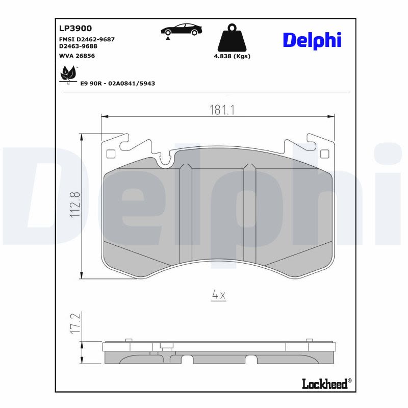 Колодки гальмівні дискові (комплект 4 шт) LAND ROVER DELPHI (LP3900) Delphi фото 4