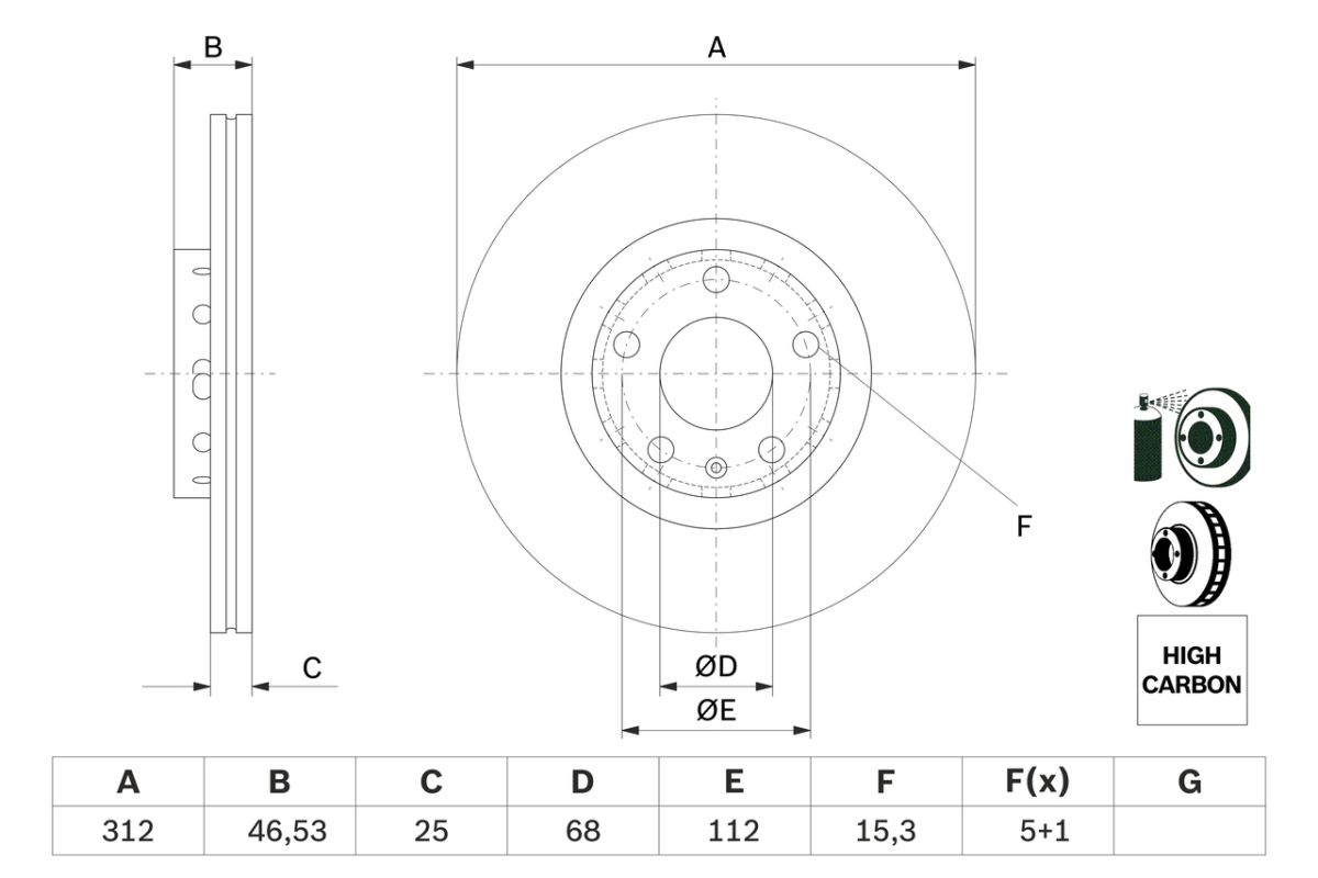 Диск гальмівний передн лів/прав AUDI A4 B6, A4 B7, A6 C5, SEAT EXEO, EXEO ST, SKODA SUPERB I, VW PASSAT B5, PASSAT B5.5 1.6-4.2 08.96-05.13 фото 6