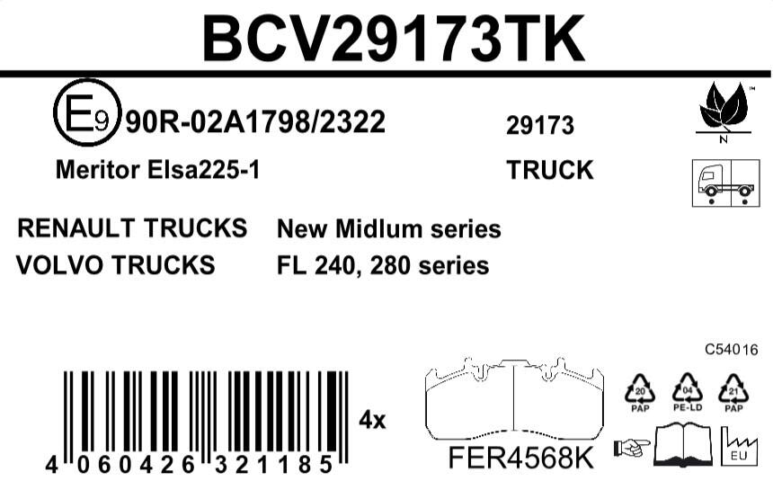 Комплект гальмівних колодок MERITOR ELSA 225-1 RVI D, MIDLUM, VOLVO FH, FH II, FH III, FH12, FH16, FH16 II, FH16 III, FL II, FL III, FM, FM III, FMX II, FMX III D11A-330-MDS2043A 08.93- фото 4