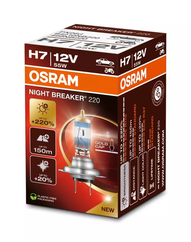 Автолампа галогенова 55W H7 12V 55W 3700K PX26D / NIGHT BREAKER® 220 - НА 220% БІЛЬШЕ СВІТ OSRAM (64210NB220) osram фото 5