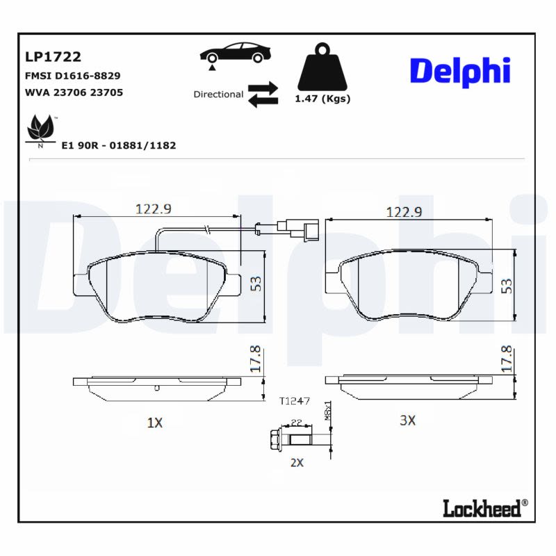 Комплект гальмівних колодок передн , ABARTH 500 / 595 / 695, 500C / 595C / 695C, ALFA ROMEO MITO, CITROEN NEMO, FIAT 500, 500 C, BRAVO II, DOBLO, FIORINO, GRANDE PUNTO, IDEA 0.9-1.9D 10.01- фото 6