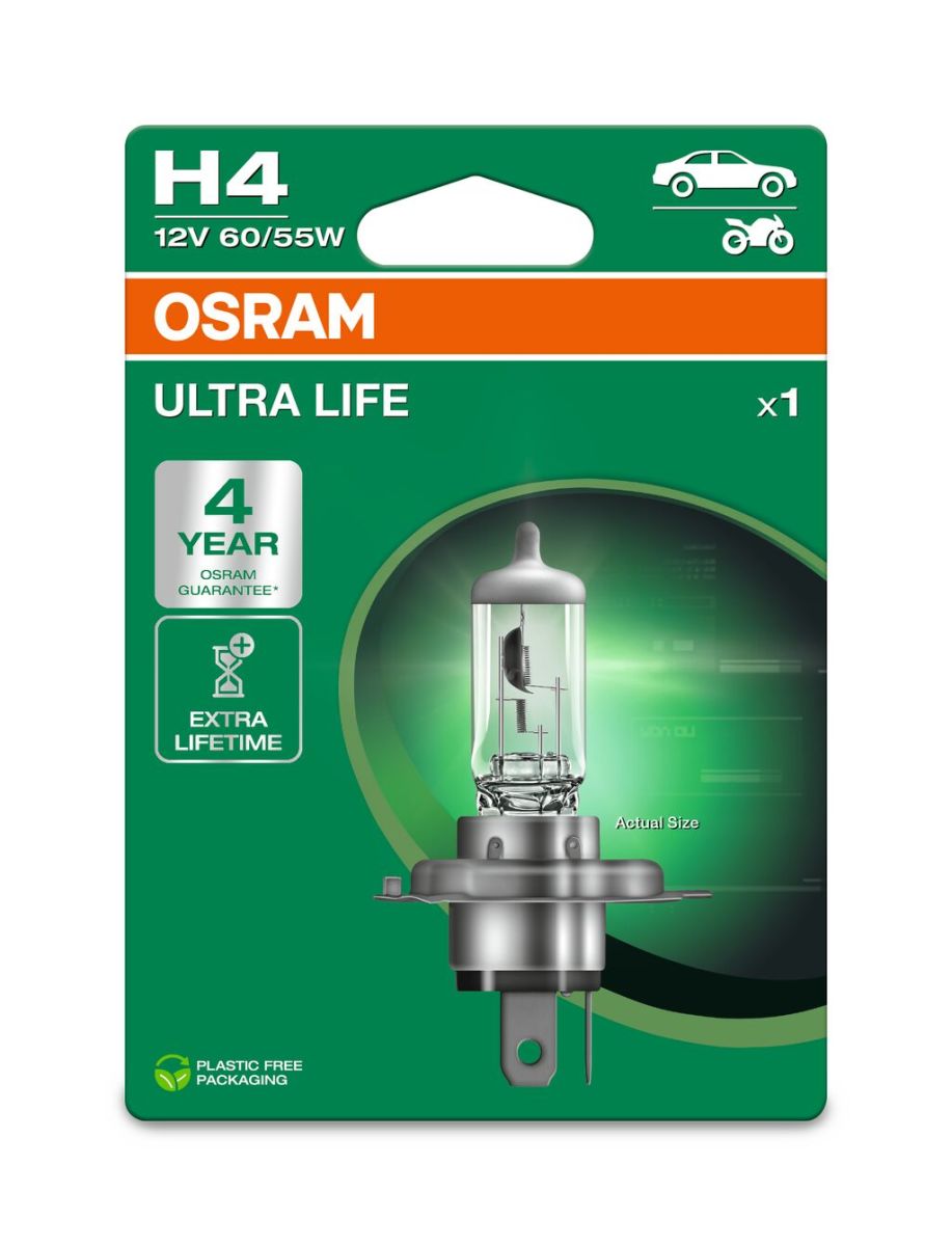 Автолампа галогенова 60/55W H4 12V 60/55W P43T / ULTRA LIFE - В 4 РАЗИ ЗБІЛЬШЕНО СТРОК СЛУЖБИ OSRAM (64193ULT-1BL) osram фото 5