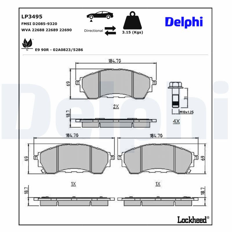 Комплект гальмівних колодок передн , FORD RANGER, RANGER IV, VW AMAROK 2.0D-3.2D 04.11- фото 4