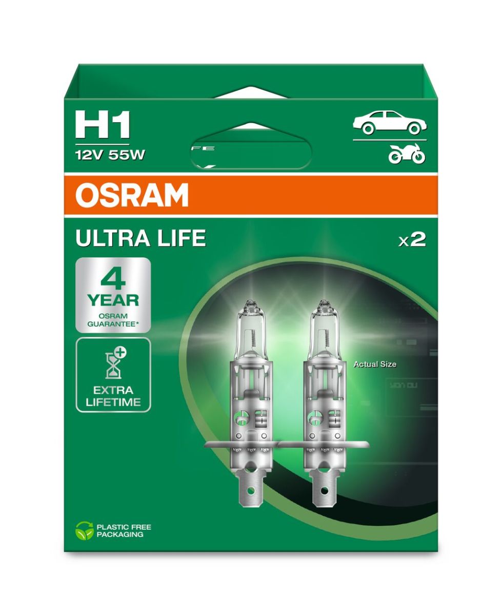 Автолампа галогенова 55W H1 12V 55W P14.5S / ULTRA LIFE - В 4 РАЗИ ЗБІЛЬШЕНО СТРОК СЛУЖБИ OSRAM (64150ULT-2HB) osram фото 5
