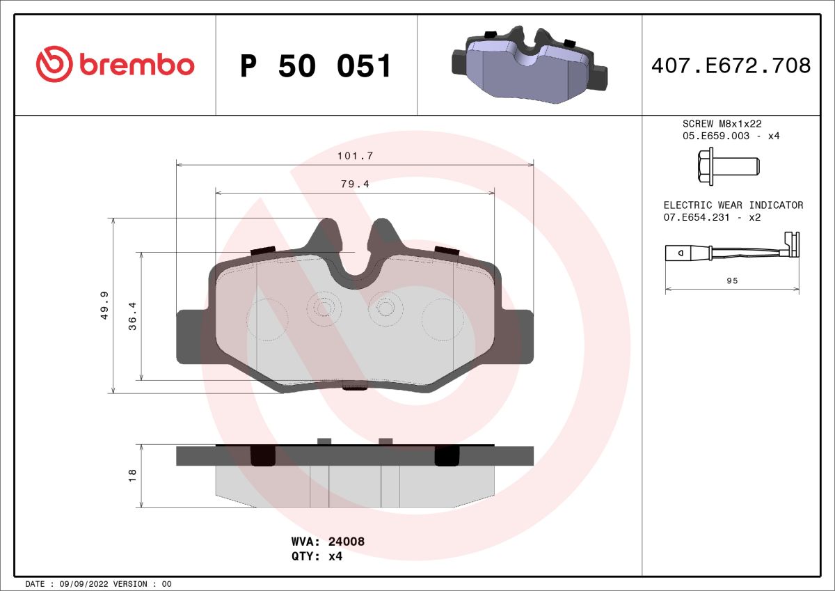 Колодки гальмівні дискові (комплект 4 шт) MB VITO / MIXTO ФУРГОН (W639) 2.2 2003.08- BREMBO (P50051) BREMBO фото 4