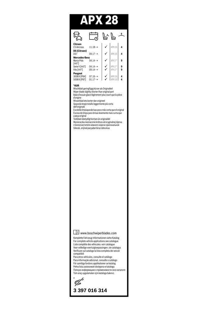Щітка склоочисника БЕЗКАРКАСНИЙ AEROTWIN PLUS / 700 MM / APX 28 / ЛІВИЙ РУЛЬ / DS DS BOSCH (3 397 016 314) Bosch фото 10