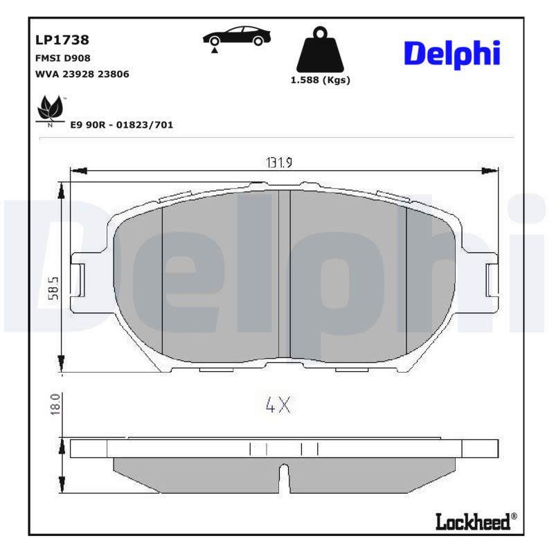 Комплект гальмівних колодок передн , LEXUS ES, IS II, TOYOTA CAMRY, CROWN, ISIS, LAND CRUISER PRADO, MARK X I, WISH 1.8-4.0 08.01-08.14 фото 2