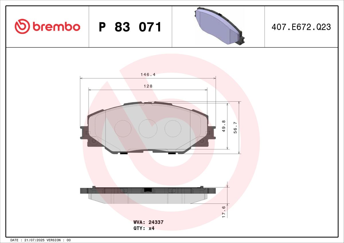Колодки гальмівні дискові TOYOTA RAV 4 III (_A3_) 2.0 2005.06-2014.08 BREMBO (P83071) BREMBO фото 4