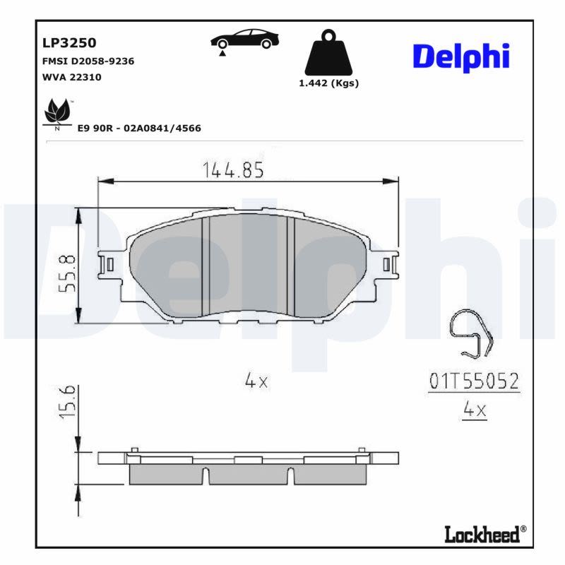 Комплект гальмівних колодок передн , TOYOTA HILUX CHAMP, HILUX VIII 2.4D/2.7/2.8D 05.15- фото 2