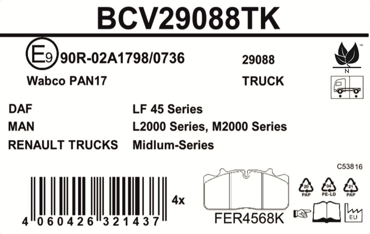 Комплект гальмівних колодок задн/передн WABCO PAN 17 DAF CF, LF 45, XF 105, XF 106, XF II, XG, XG+, IVECO EUROCARGO I-III, EUROCARGO IV, EUROCARGO V, EUROFIRE II, S-WAY BE110C-OM926.947 06.93- фото 5