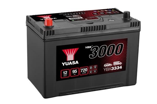 Акумулятор YUASA 12В 95Агод./720А YBX3000 SMF (L+ стандартні клеми) 303x174x225 (пусковий) фото 4