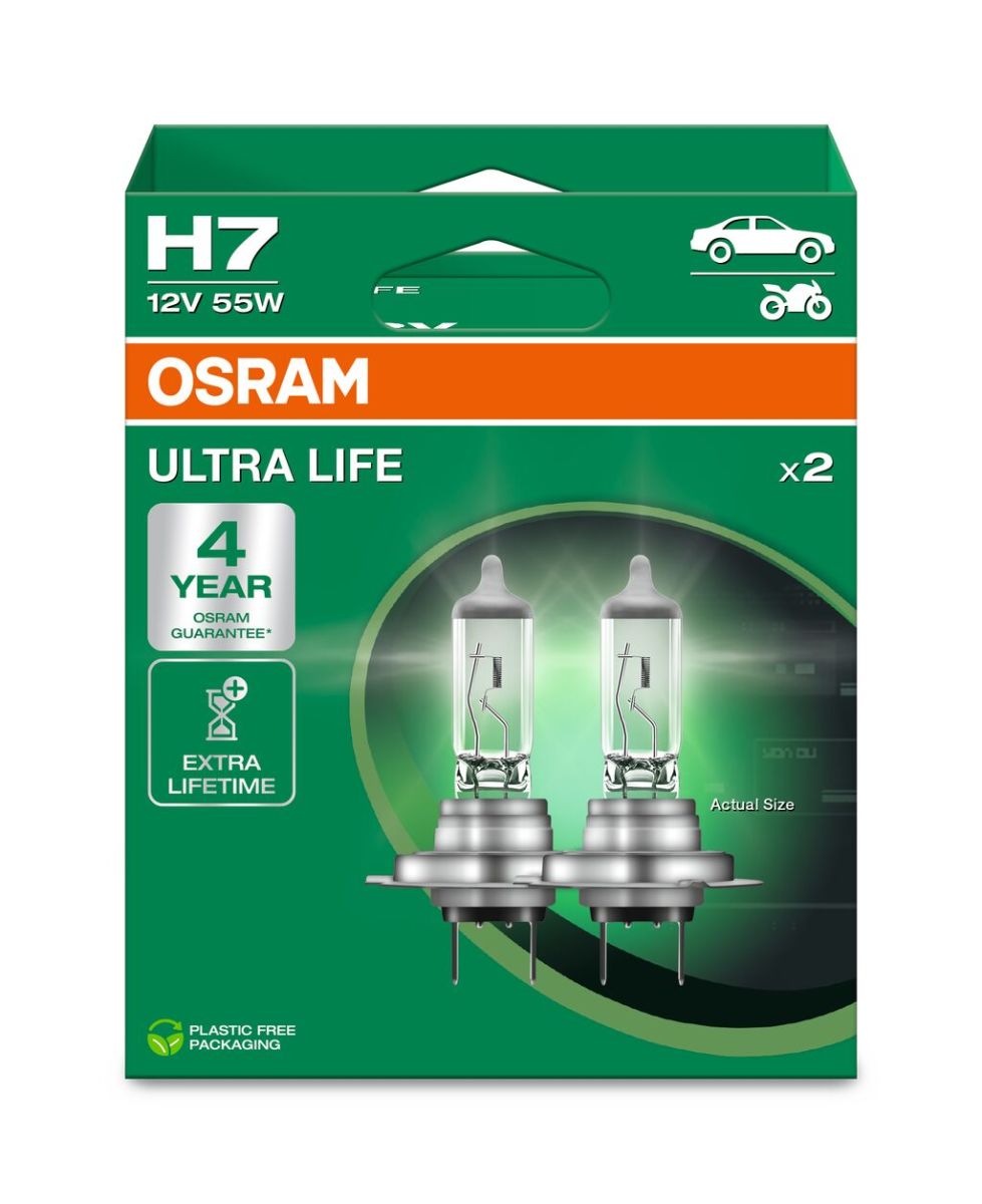 Лампа (Набір 2шт) H7 12В 55Вт PX26D в 4 рази довший термін служби Ultra Life фото 3