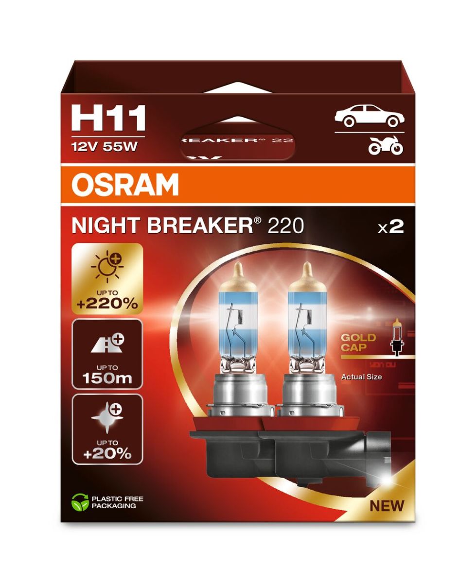 Автолампа галогенова 55W H11 12V 55W 3750K PGJ19-2 / NIGHT BREAKER® 220 - НА 220% БІЛЬШЕ С OSRAM (64211NB220-2HB) osram фото 5
