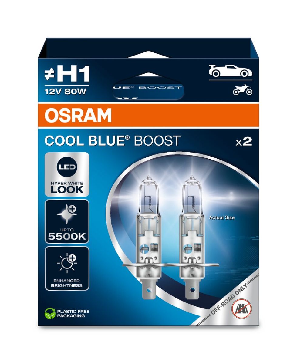 Автолампа галогенова 80W H1 12V 80W 5500K P14.5S / COOL BLUE® BOOST - БІЛО-БЛАКИТНЕ СВІТЛО OSRAM (62150CBB-2HB) osram фото 5