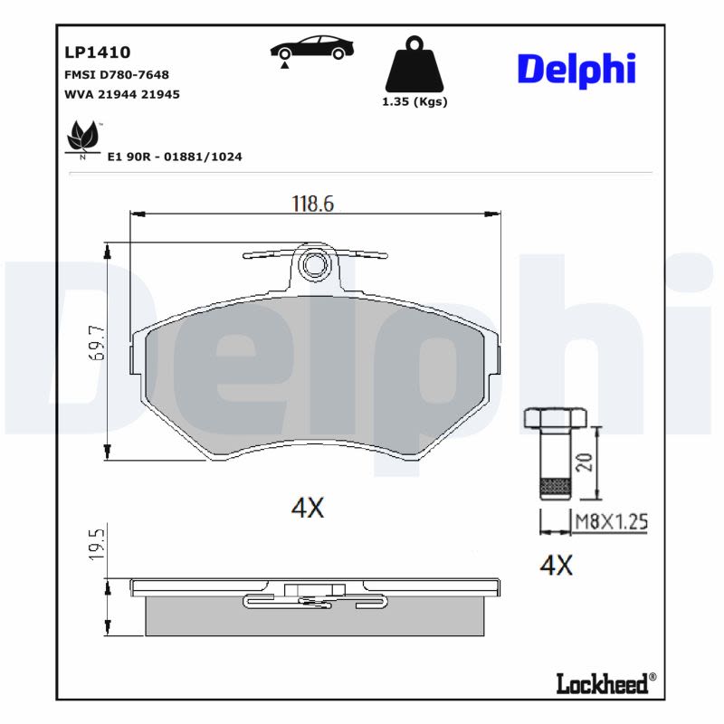 Комплект гальмівних колодок передн , AUDI 80 B4, A4 B5, A4 B7, VW PASSAT B3/B4, PASSAT B5 1.6-2.8 03.90-06.08 фото 4