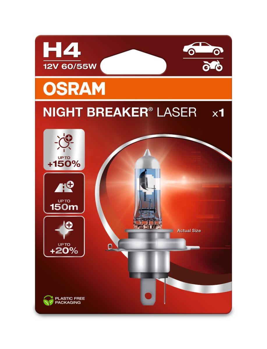 Автолампа галогенова 60/55W H4 12V 60/55W P43T / NIGHT BREAKER® LASER - НА 150% БІЛЬШЕ СВІТЛА OSRAM (64193NL-1BL) osram фото 5