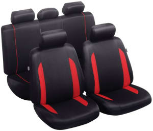 Potahy na sedadla Combloux, přední a zadní, černo-červené, materiál: polyester