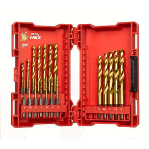 Drill bit, HSS-Tin HEX, impact / roller / spiral, ø 2; 2,5; 3; 4; 4,5; 5,5; 6; 6,5; 7; 8; 8,5; 9; 9,5; 10 mm, cast iron / metal / stainless steel / steel - 19 pcs, 48894760 - 1