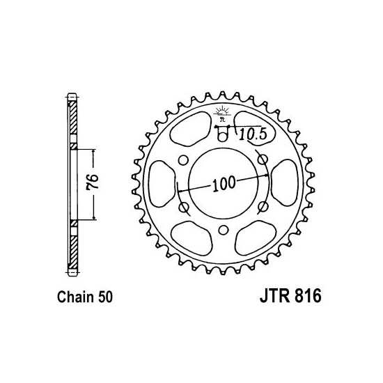JT SPROCKETS řetězová rozeta SUZUKI GSF 1200 (BANDIT), S (BANDIT), SA V (BANDIT ABS) 95-05, GSX 550E, 1200 (INAZUMA), 750, 550ES 83-03, GSX-R 1100, 1100W, 750 89-98, RF 900 R, RR 94-00 (SX239.816,48, SX6143.816,48)