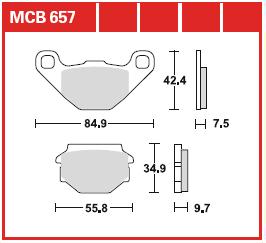 TRW MOTO sada brzdových destiček, kotoučová brzda APRILIA ETX 125 98, MX 125 04, MOTO 650 95-99, PEGASO 650, 125, 600 89-96, RX 125 86-95, SX 125 08-10, TUAREG 600 (WIND), 125 (RALLY), 600 (SPX PARIS DAKAR) 89-91, BETA ALP 350 (4.0) 04, EURO 350 02, JONAT