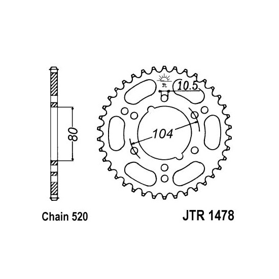 JT SPROCKETS řetězová rozeta KAWASAKI GPZ 400 84-97, KXT 250 A (TECATE) 84-85, ZX 1000 (NINJA) 13-19, ZX-10R 1000 (NINJA) 06-07, ZX-6R 600 (NINJA), 636 98-04, ZX-6RR 600 (NINJA) 03-06, ZX-7RR 750 N (NINJA) 96-99, POLARIS BIG 400L (6X6), 250 6X6, 250 4X6, 