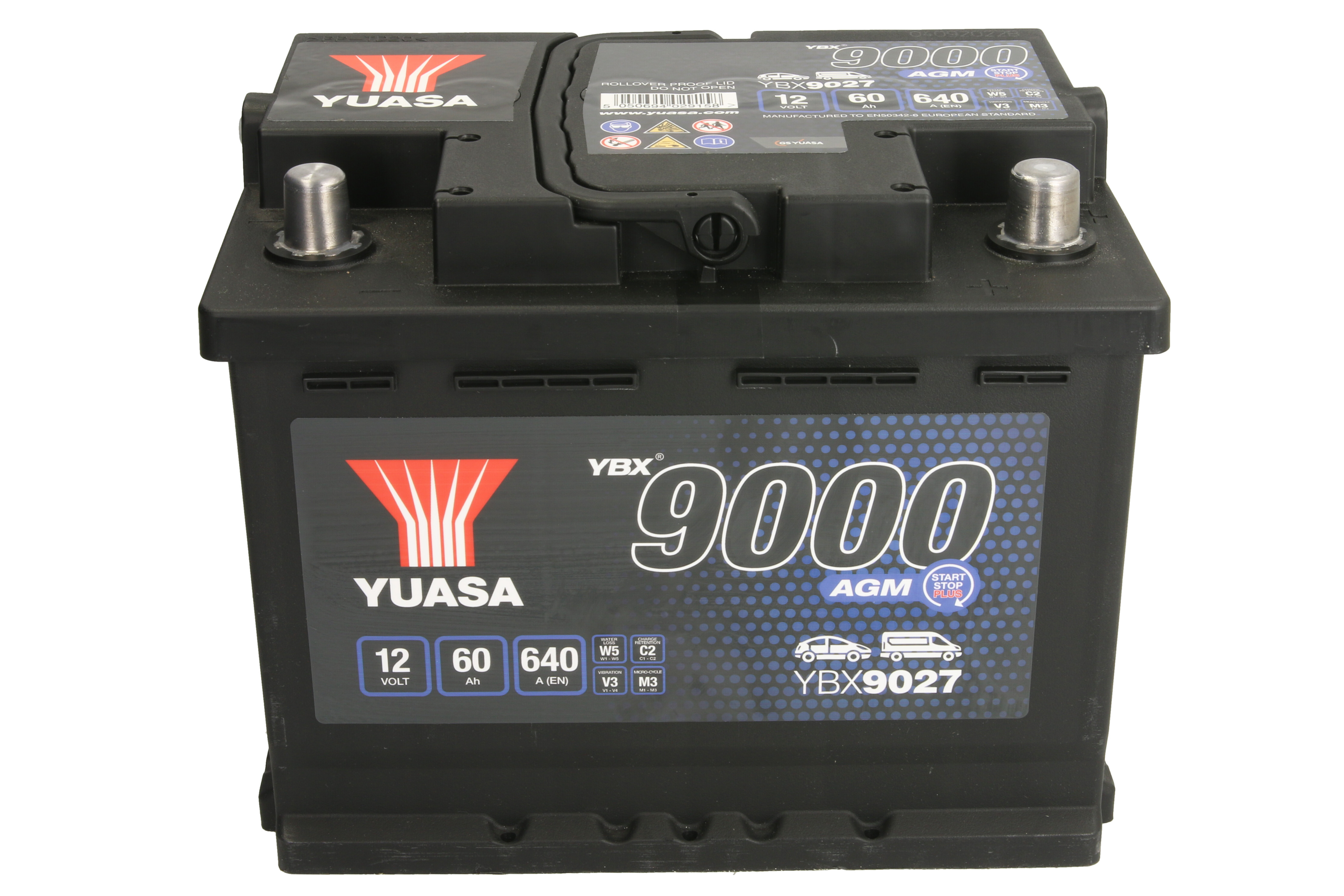 Акумулятор YUASA 12В 60Агод./640А START&STOP AGM, YBX9000 AGM Start Stop Plus (R+ стандартні клеми) 242x175x190 (пусковий/agm) фото 3