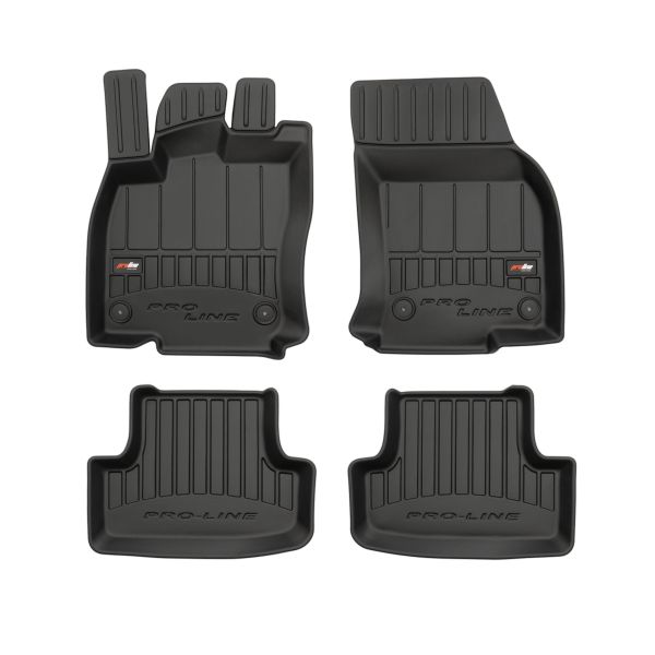 Set 5 covorase auto AUDI Q2 (GAB, GAG) din 2014-2020, cu covoras tunel median, cauciuc, 4x Stickere auto cu AUDI