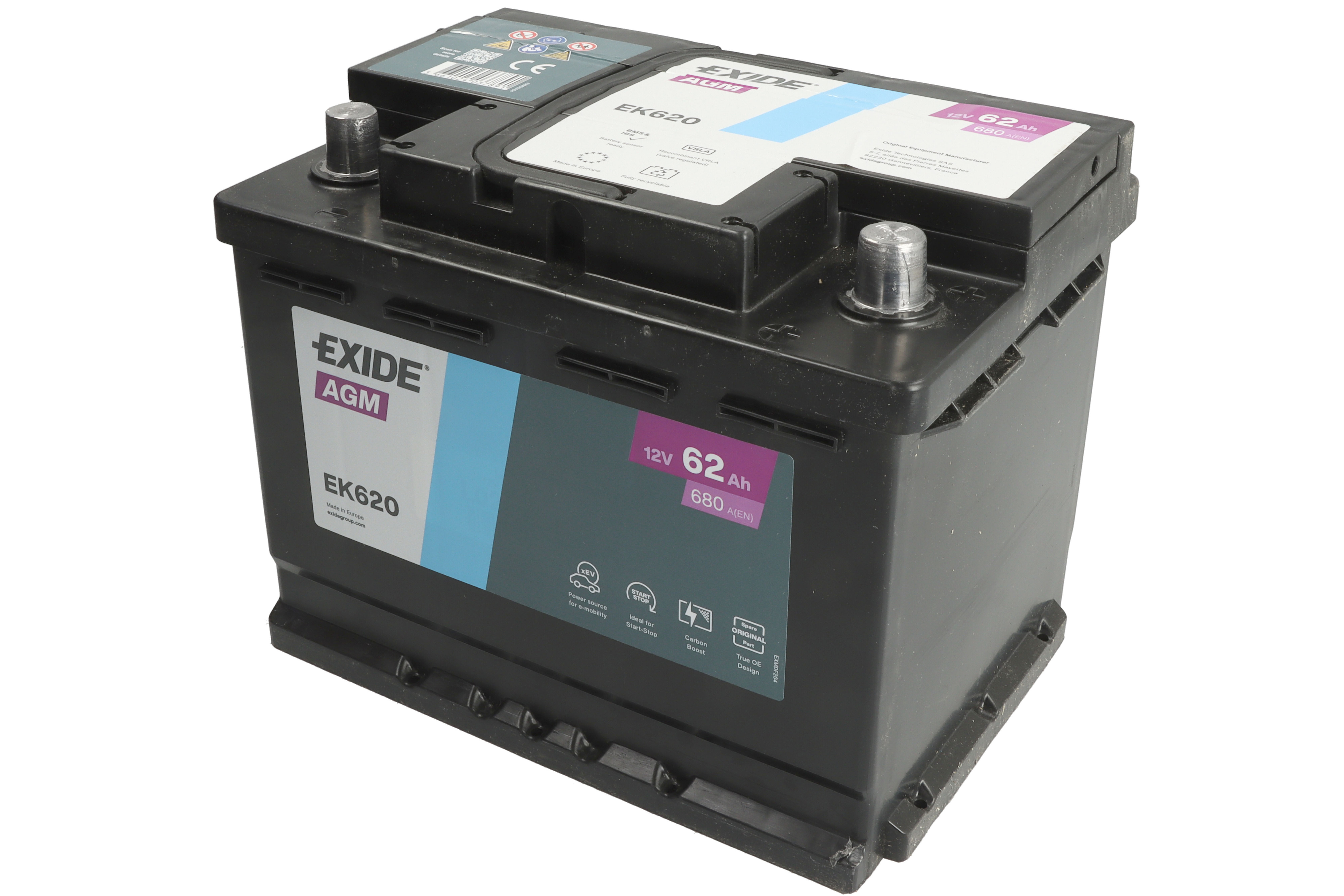 Акумуляторна батарея 62Ah/680A (242x175x190/+R/B13) (Start-Stop AGM) (аналог EK600) Exide фото 5