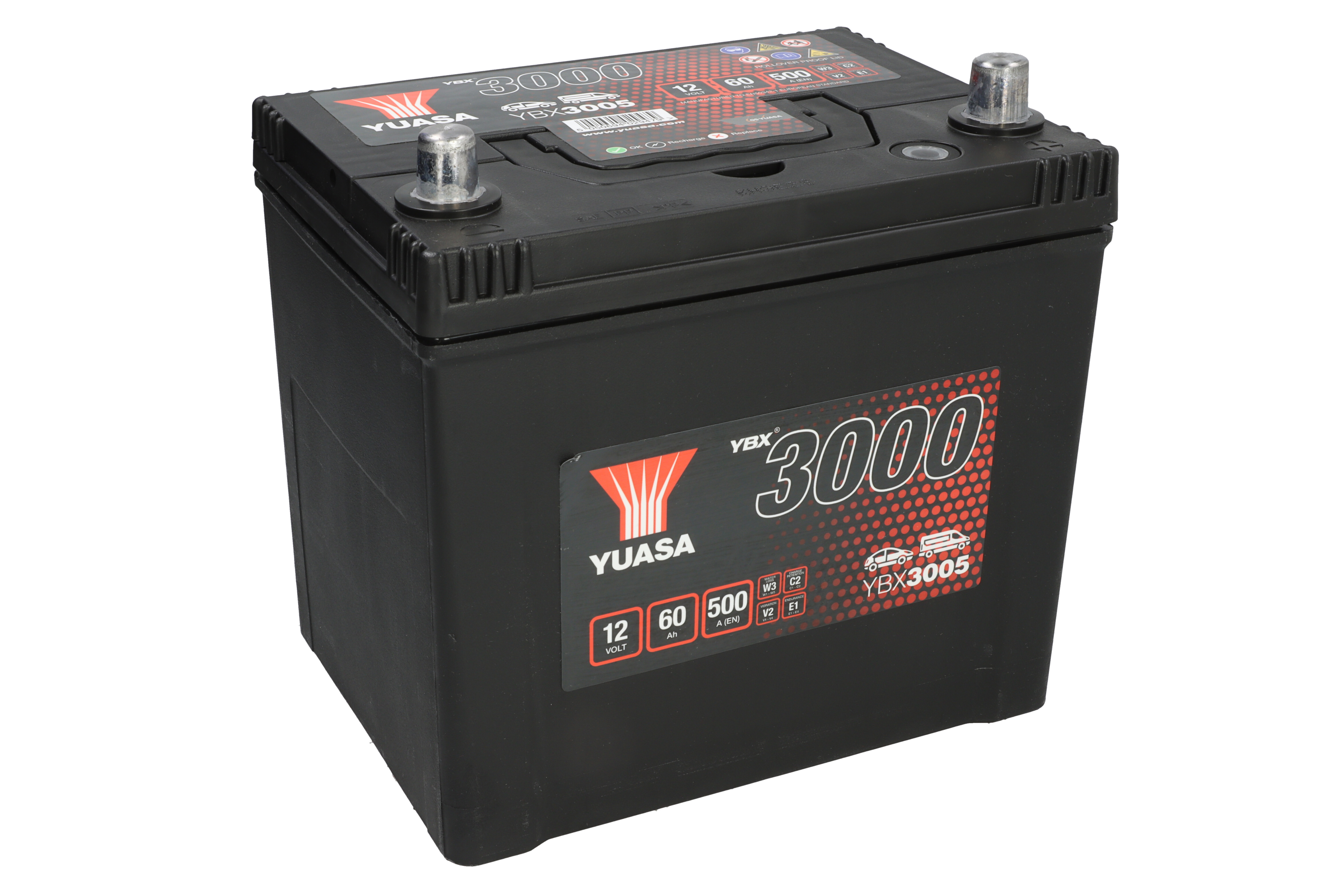 Акумулятор YUASA 12В 60Агод./500А YBX3000 SMF (R+ стандартні клеми) 232x173x225 B00 - без монтажного фланця (пусковий) фото 2