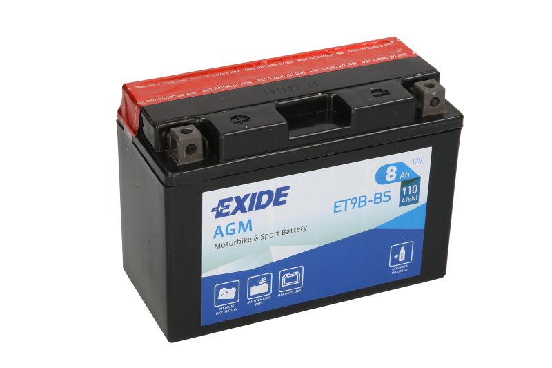 EXIDE startovací baterie YAMAHA MT-03 660 06-13, TT 600 RE 03-04, XP 500 (TMAX), A (TMAX ABS) 01-11, XT 660X, 660R, 660Z (TENERE), 660Z (TENERE ABS), 500 76-16, YFM 700 R (RAPTOR), R SE(RAPTOR) 06-18, YP 400 (MAJESTY), 400A (MAJESTY), 250RA (X-MAX ABS), 2