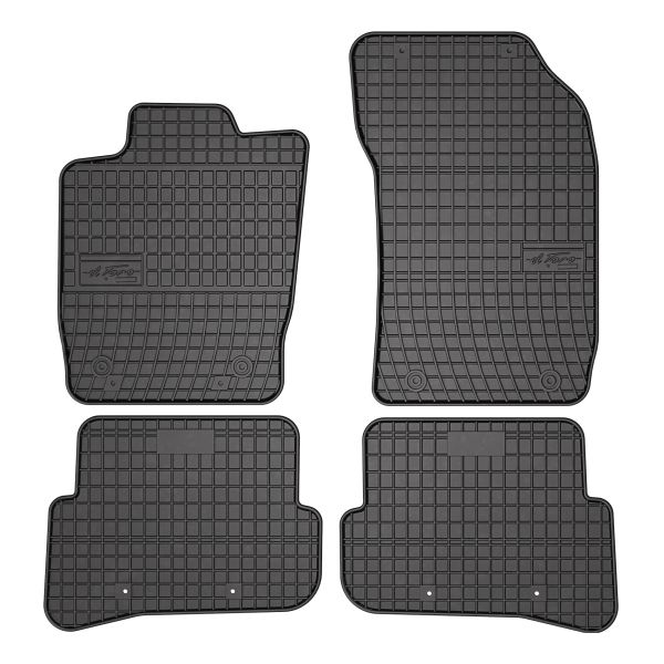 Set 5 covorase auto AUDI A1 din 2014-2018, cu covoras tunel median, cauciuc, 4x Stickere auto cu AUDI