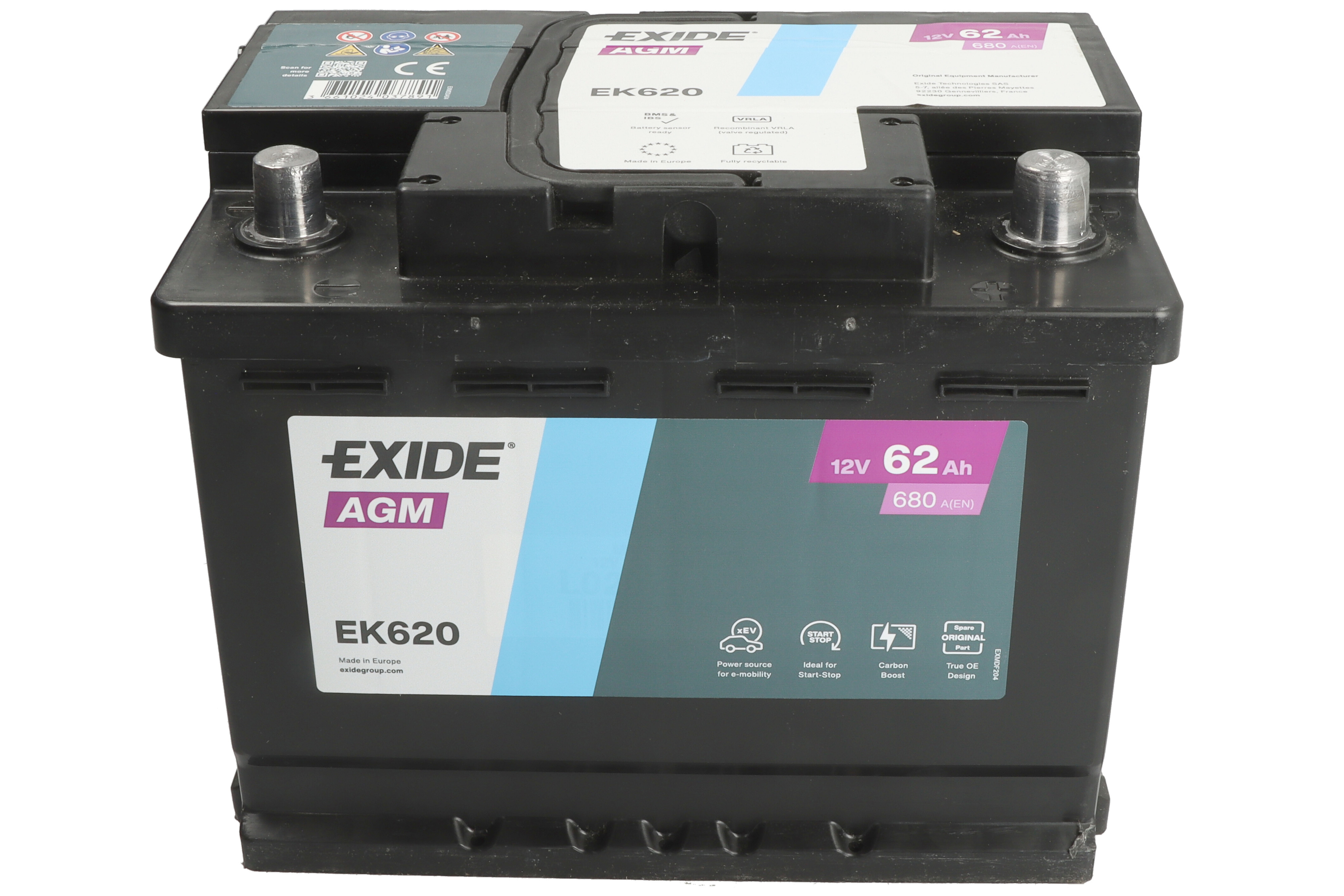 Акумуляторна батарея 62Ah/680A (242x175x190/+R/B13) (Start-Stop AGM) (аналог EK600) Exide фото 6