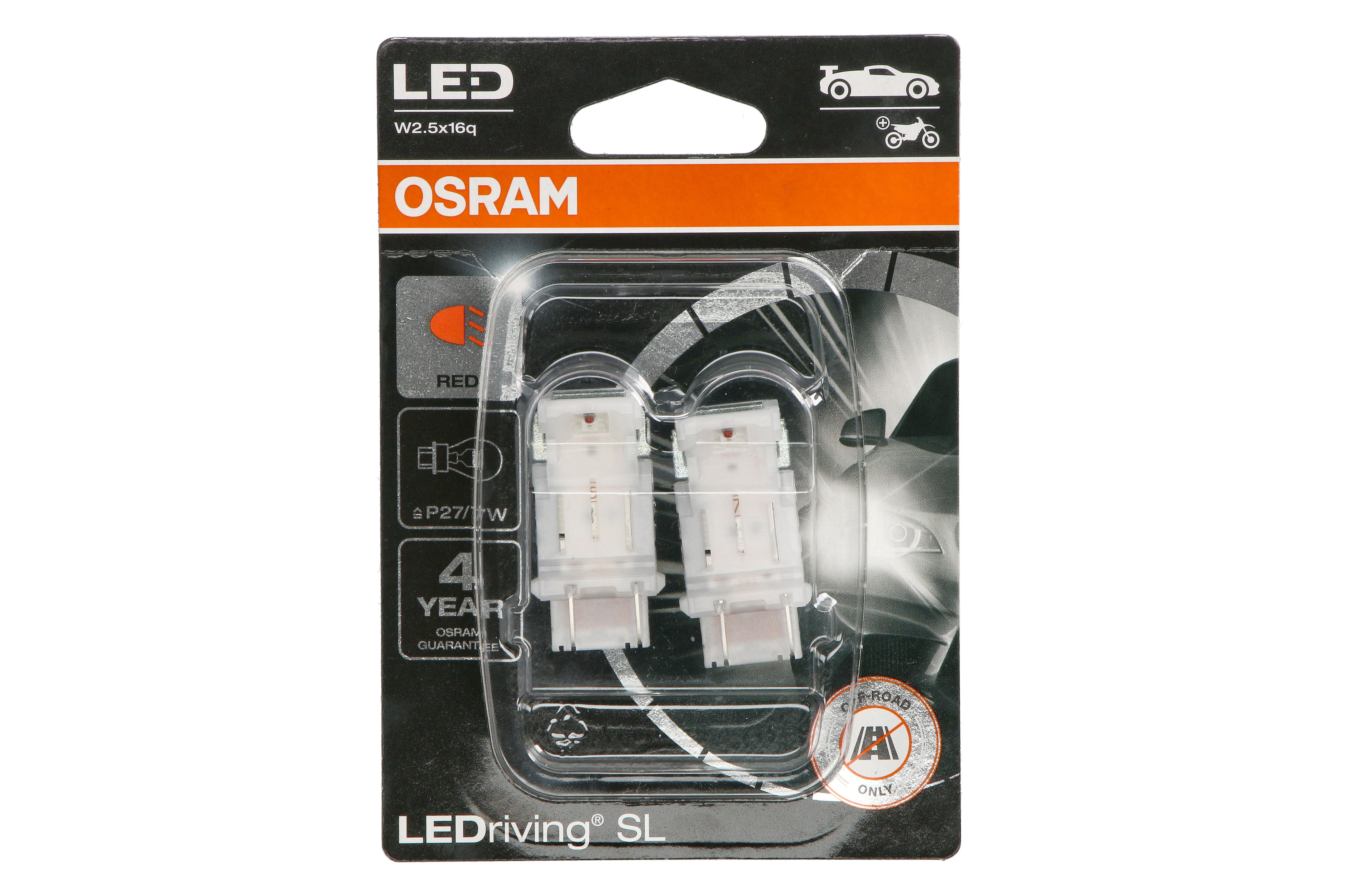 Автолампа світлодіодна P27/7W LED 12V 1.7W W2.5X16Q / LEDRIVING® SL / RED - ЧЕРВОНИЙ / 2 OSRAM (3157DRP-02B) osram фото 4