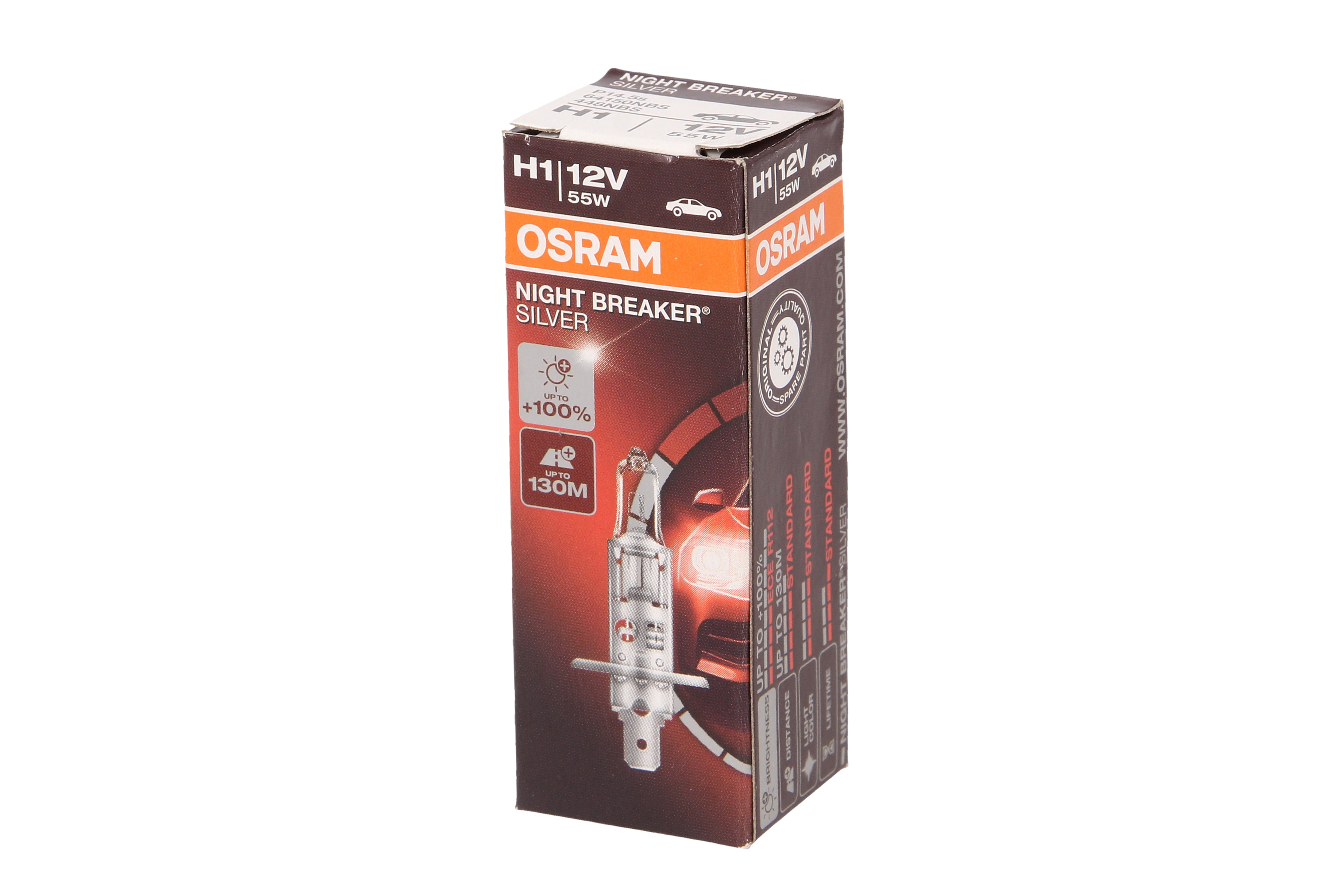 Автолампа галогенова 55W H1 12V 55W P14,5S / NIGHT BREAKER® SILVER - НА 100% БІЛЬШЕ СВІТЛА OSRAM (64150NBS) osram фото 3