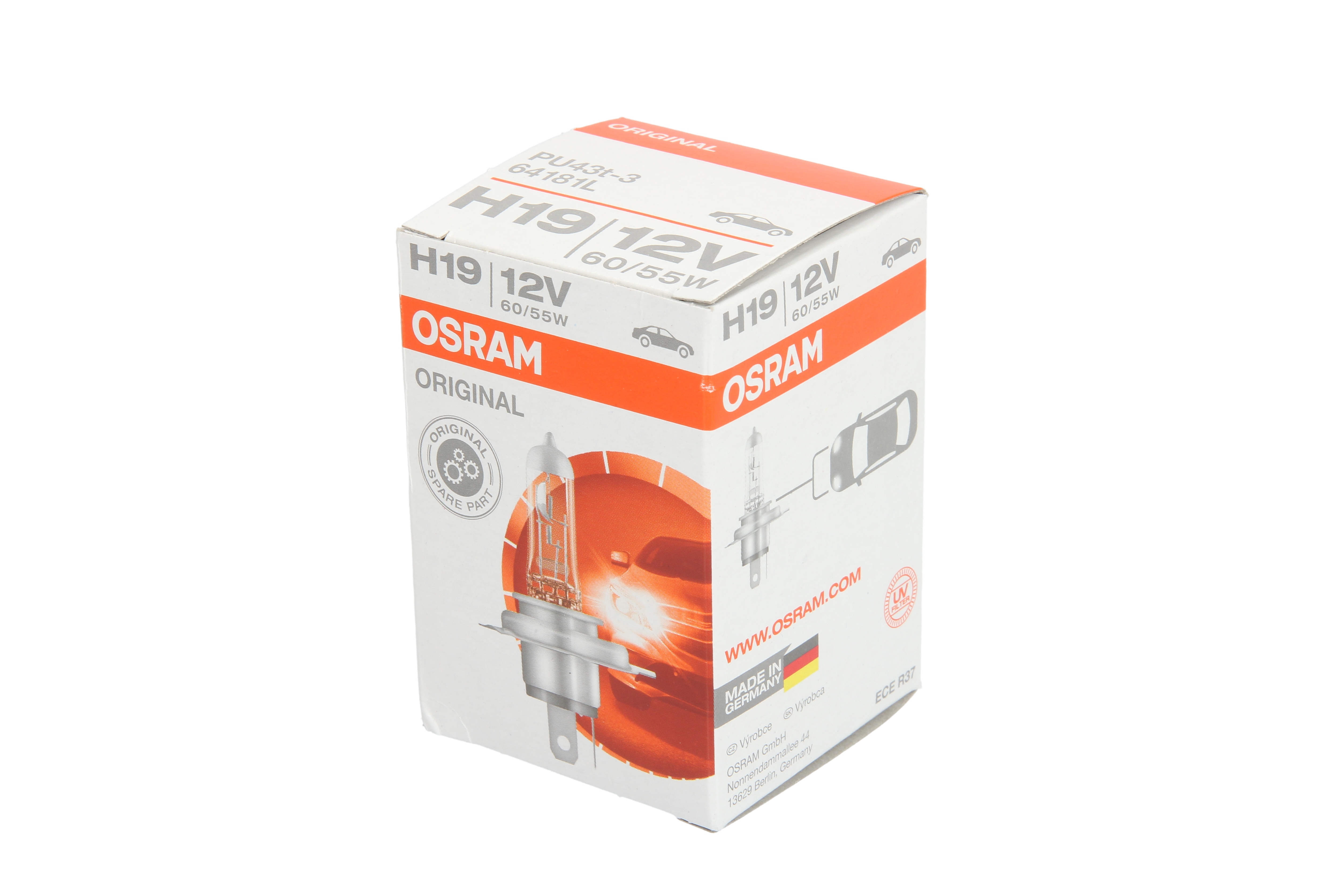 Автолампа галогенова 60/55W H19 12V 60/55W PU43T-3/ORIGINAL LINE OSRAM (64181L) osram фото 3