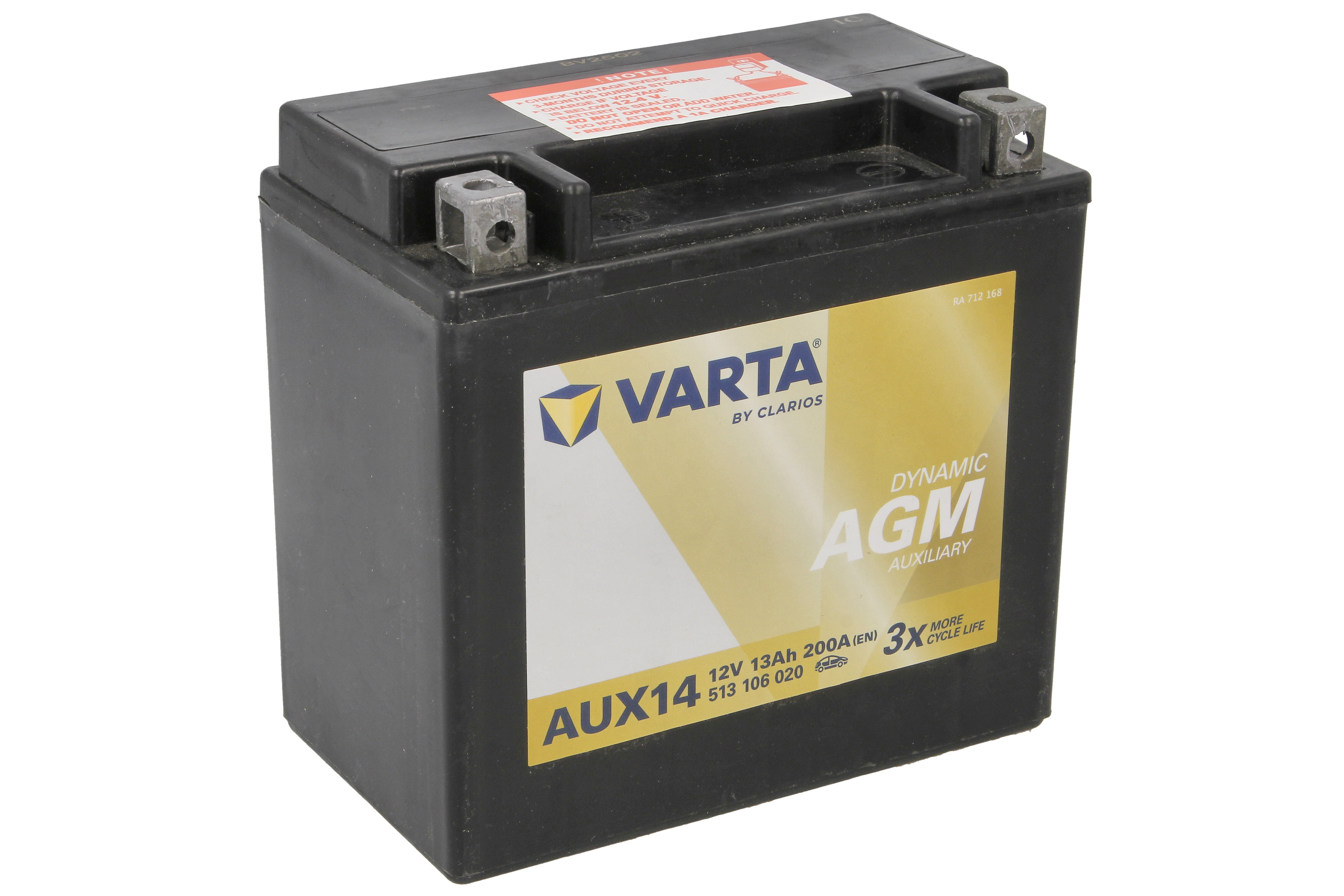 Акумулятор VARTA 12В 13Агод./200А AGM, AUXILIARY (L+ стандартні клеми) 150x87x146 B00 - без монтажного фланця (додатковий) фото 2