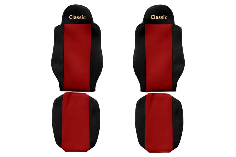Set Huse Scaune Camion Tir MAN TGS I din 2005-2022, Auto, Model CLASSIC, Culoare Rosu, 4x Stickere auto cu MAN
