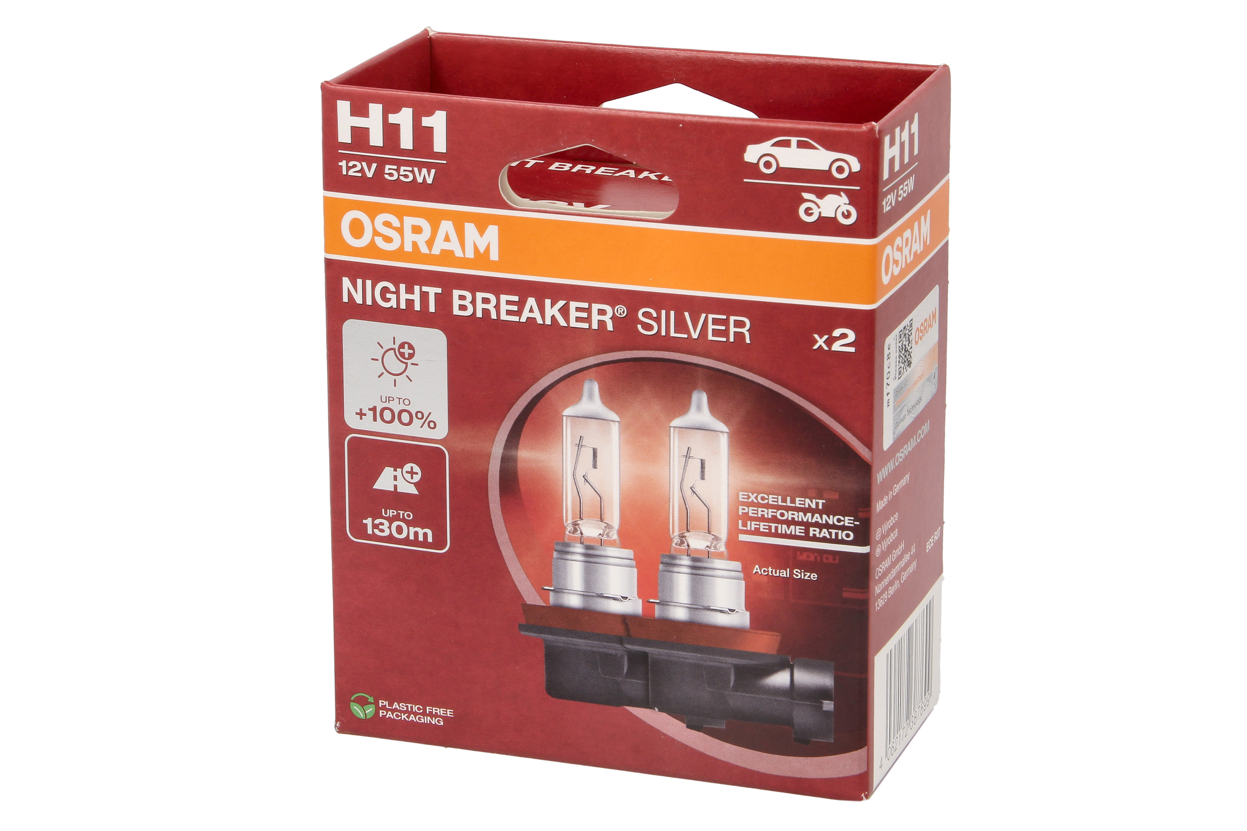 Автолампа галогенова 55W H11 12V 55W PGJ19-2 / NIGHT BREAKER® SILVER - НА 100% БІЛЬШЕ СВІТ OSRAM (64211NBS-2HB) osram фото 4