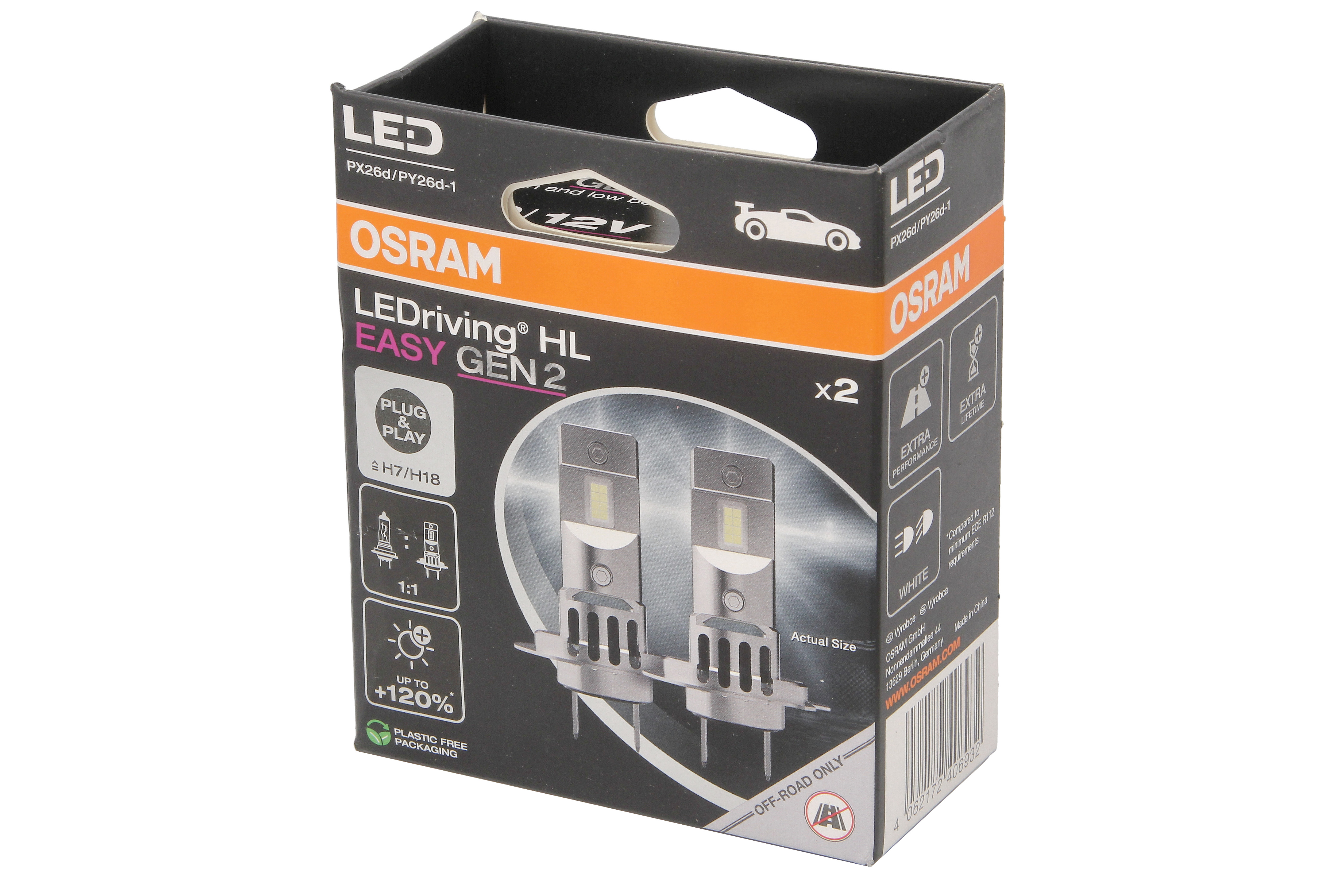Комплект світлодіодних автоламп H7/H18 LED 12V 16W 6500K PX26D/PY26D-1 / LEDRIVING® HL EASY GEN2 OSRAM (64210DWESY2-2HB) osram фото 4